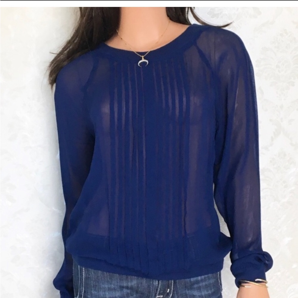 One Fine Day Blue Sheer Blouse Size Large